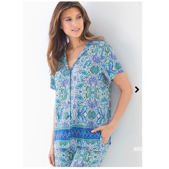 Soma Other - Soma Cool Cotton Stretch Woven Short Sleeve Pajama Top Tropic Mefium NEW!